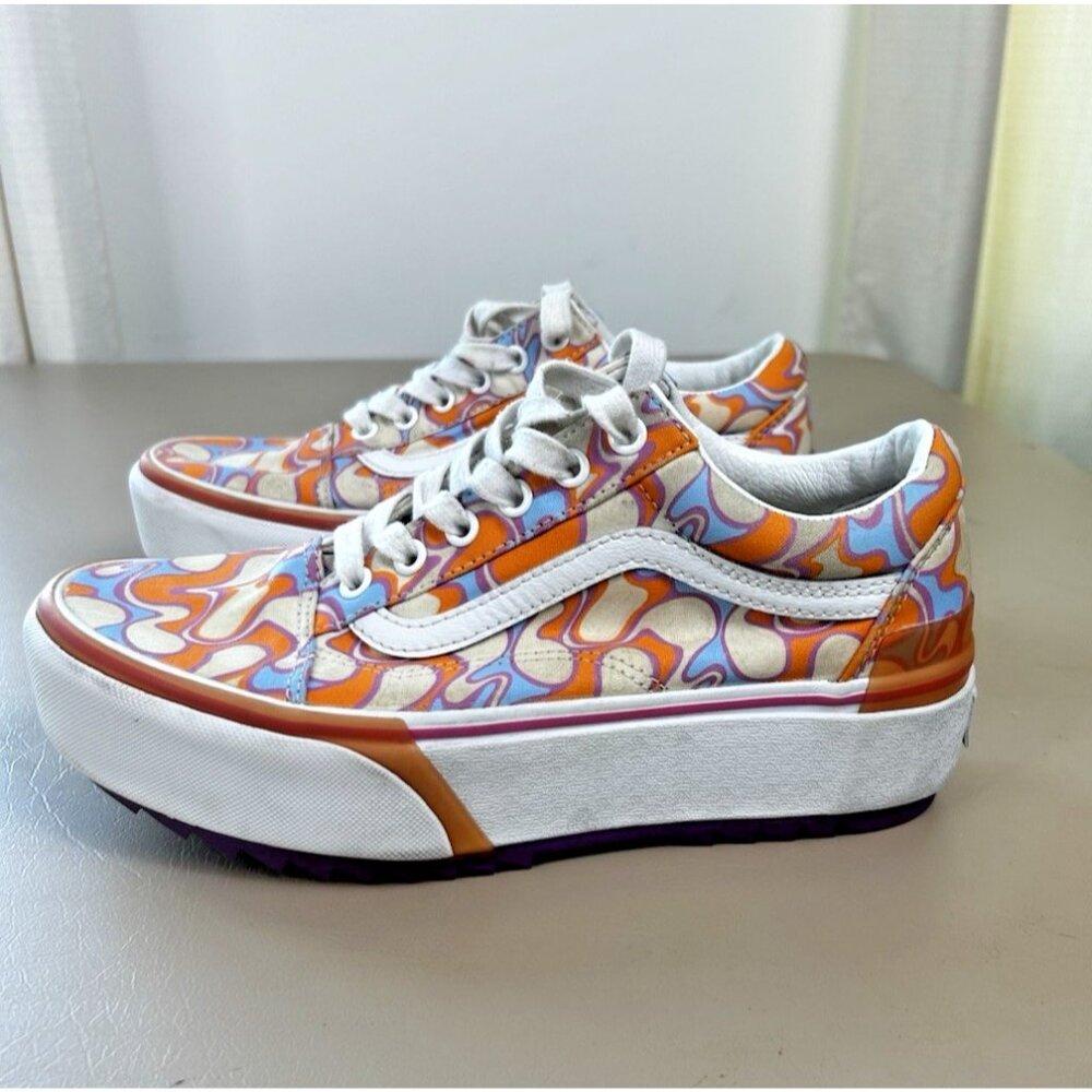 Vans Old Skool Stacked Womens Size 7.5 Uv Ink Peace Platform Orange Purple - Picture 5 of 14